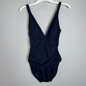 Lauren Ralph Lauren One Piece Swimsuit-Padded-Navy Blue-Ruched-Size 10